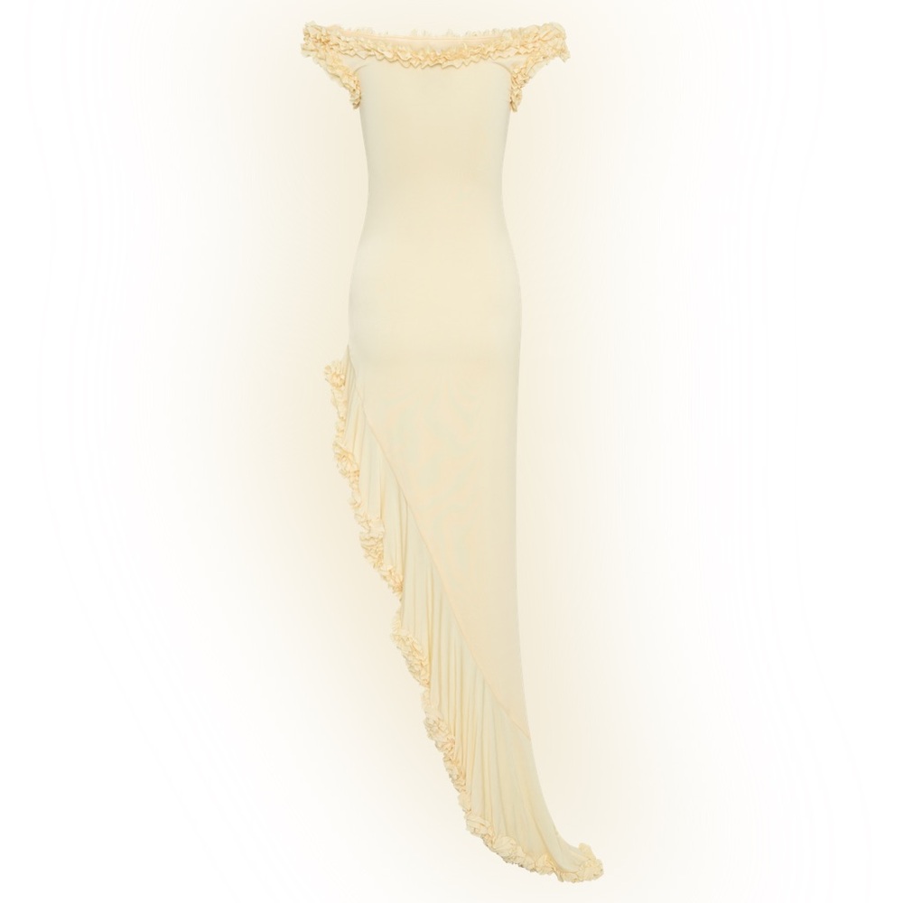 Meshki Pale Yellow Off-Shoulder Ruffle Midi Dress - Picture 2 of 12